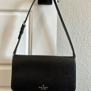 Kate Spade Black Leather Shoulder Bag with Flap Closure